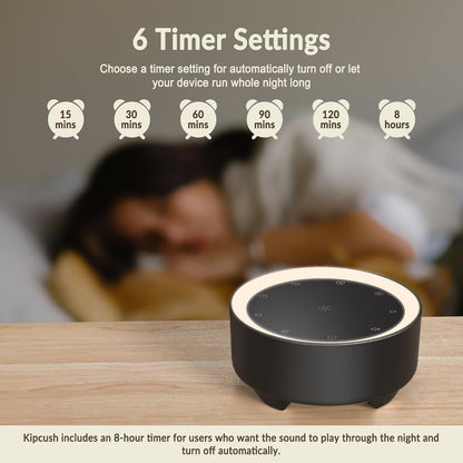 Kipcush White Noise Machine for Sleeping, Baby & Adults, High-Fidelity Non-Looping Sounds, Sleep Sound Machine with Dimmable Night Light, USB Powered, Memory Function, Home, Nursery & Travel