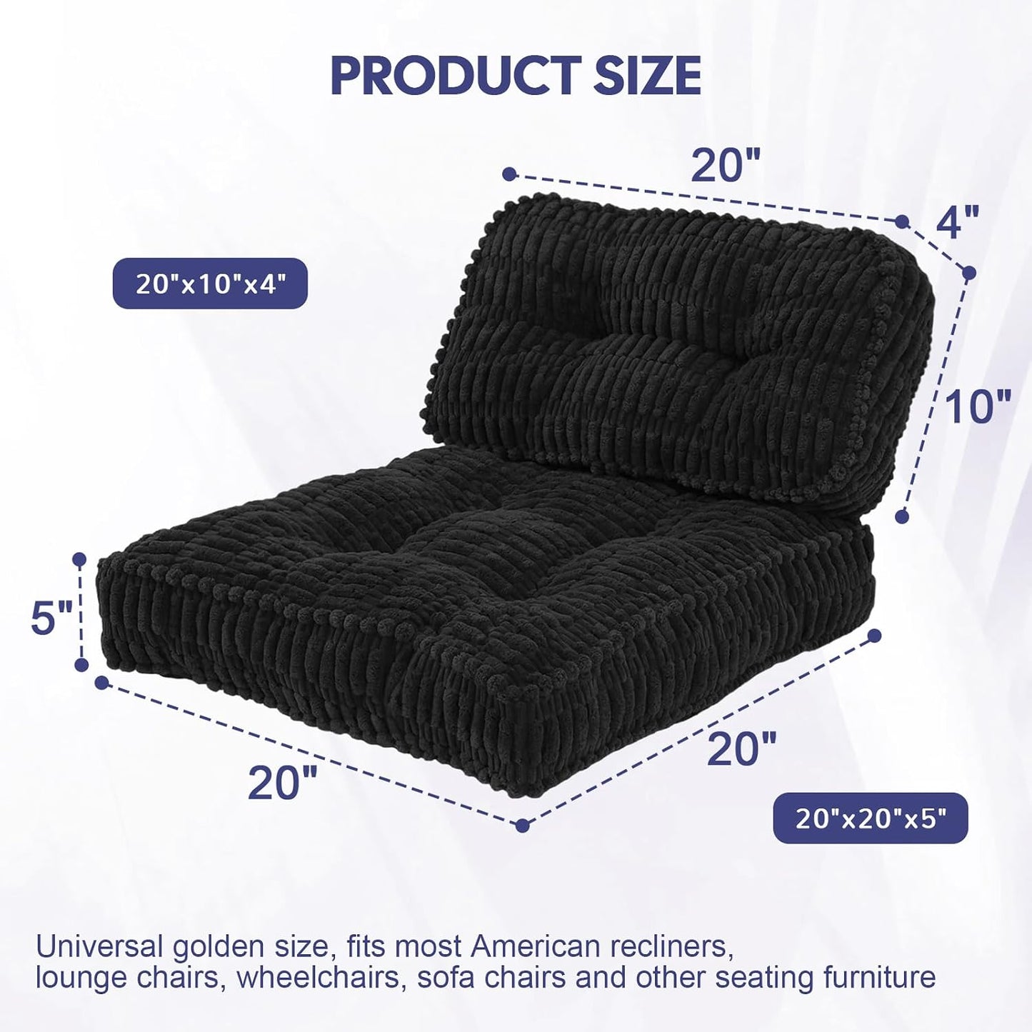 idee-home Recliner Cushions with Lumbar Support Pillow Set for Elderly | 20x20x5 Inch Recliner Seat Cushion Tufted, Large Square Seat Cushion Non-Slip Reduce Hip & Lumbar Pain