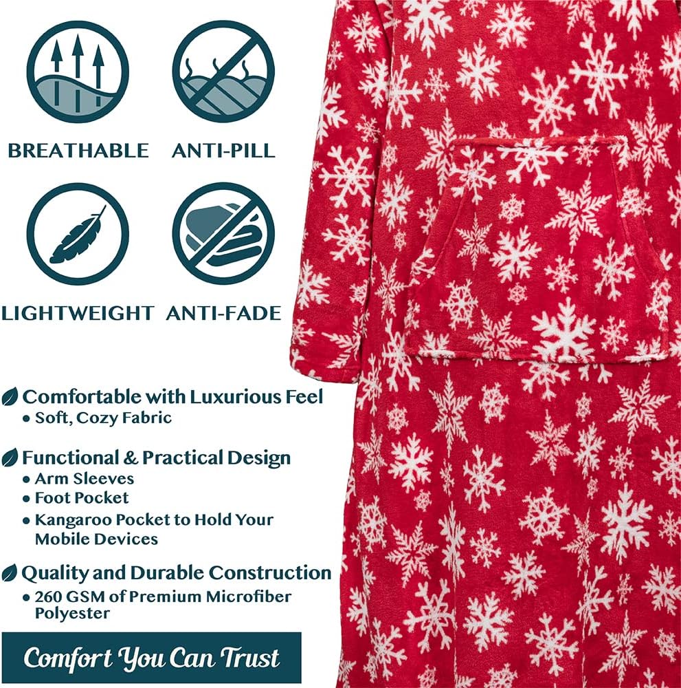 PAVILIA Fleece Blanket with Sleeves, Foot Pockets for Women Men Adults, Plush Wearable Blanket Throw Wrap, Warm Snuggle Blanket Robe, Cozy Gift Ideas Wife Mom, Dark Purple