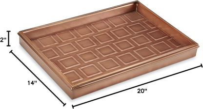 Good Directions 20″ x 14″ Decorative Squares Design Metal Boot Tray – Galvanized Steel with Copper Finish, Multi-Purpose Shoe, Plant & Pet Bowl Tray