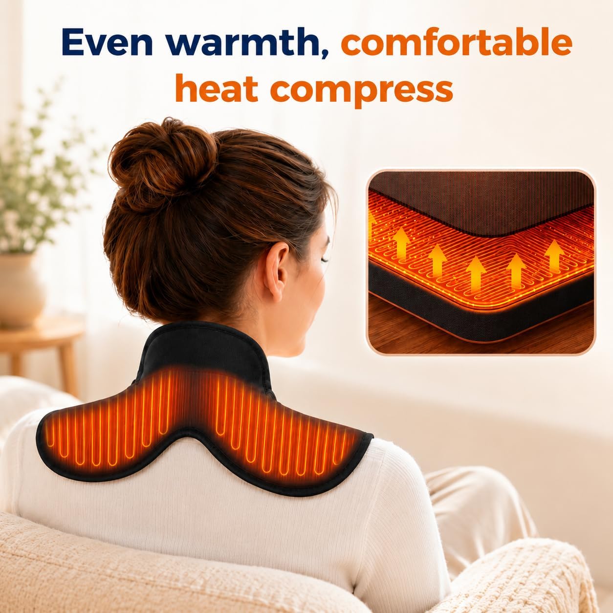 Cordless Electric Heating Pad for Neck & Shoulder, 5000mAh Rechargeable Neck Heating Pad with 3 Heat Levels 3 Time Settings, Portable Small Thin Mini Heated Neck Wrap (Black)