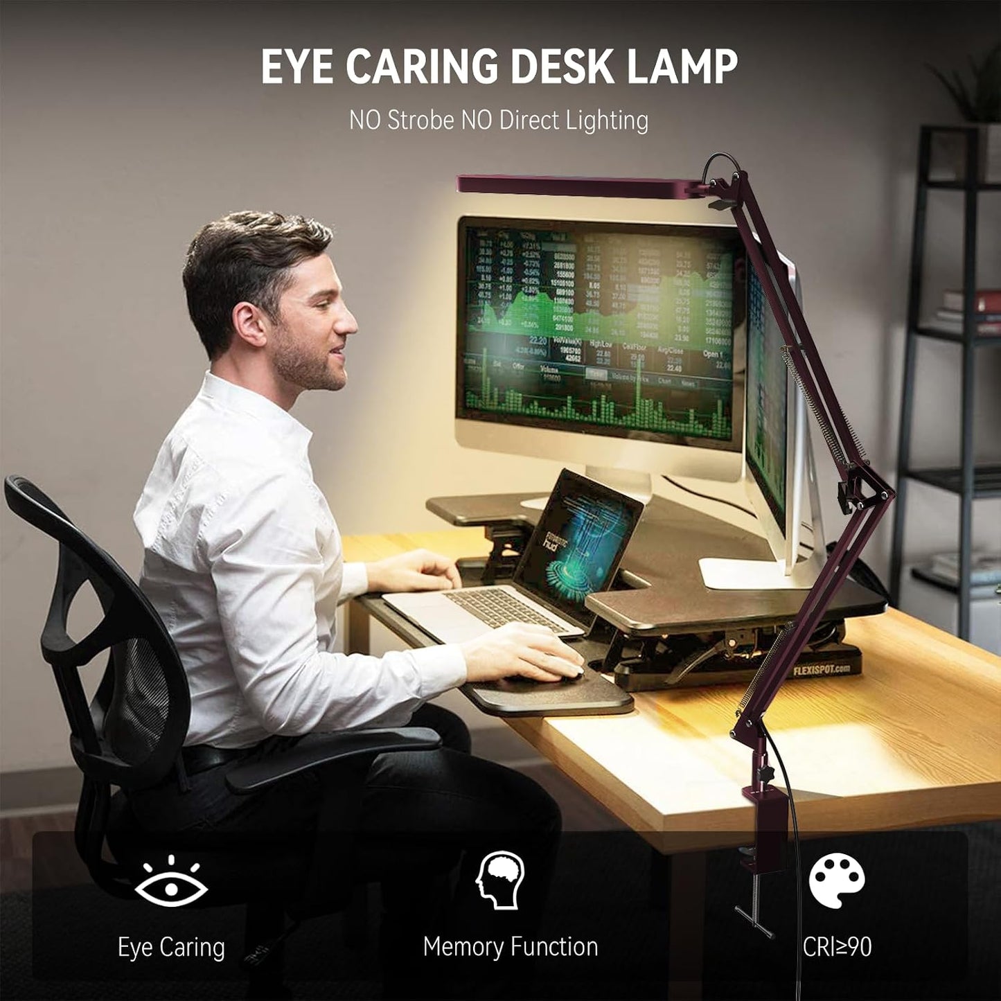 SKYLEO Desk Lamp for Home Office, Eye Comfortable LED Desk Light for Long Hours, Adjustable Swing Arm with Memory Function, Black