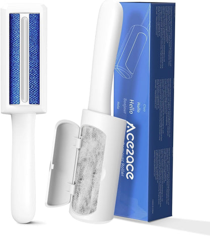 ACE2ACE Pet Hair Remover, Reusable Lint Roller for Cat and Dog Hair, White | Self Clean Cat Hair Remover with Dust Bin, Dog Hair Remover for Couch, Furniture, Carpet, Sofa and Bedding