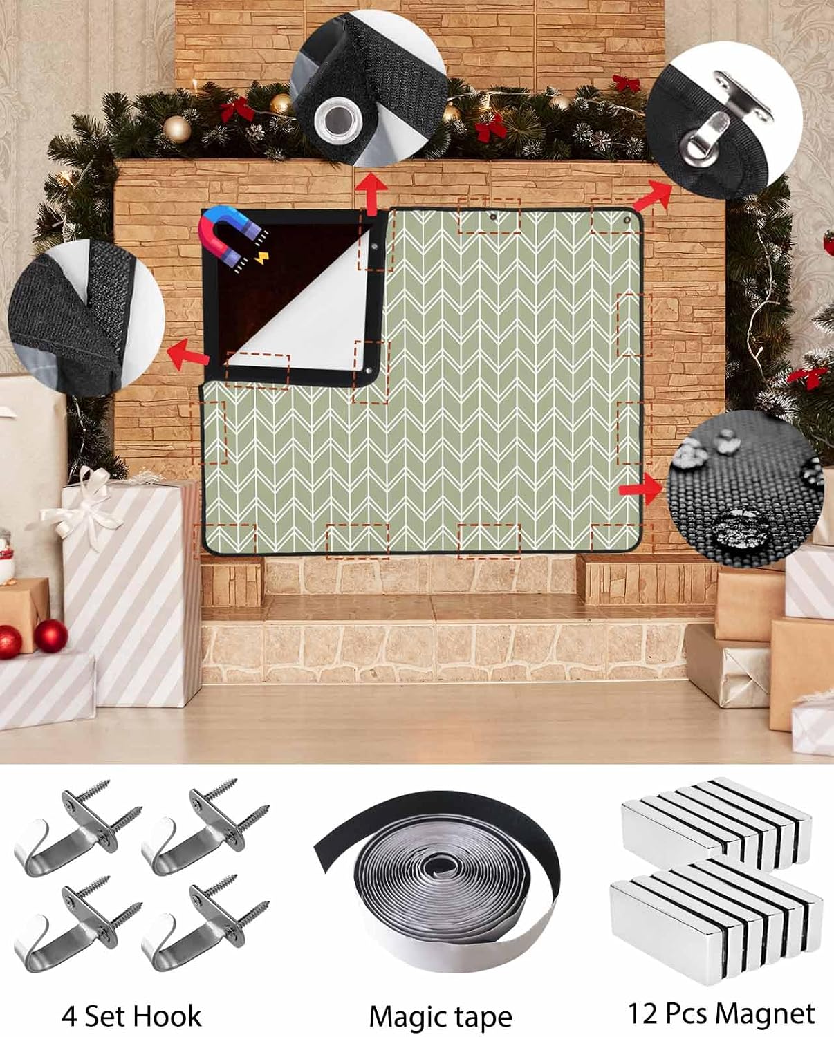 Magnetic Fireplace Cover Blue Geometric Waves Fireplace Screen Decorative Abstract Stripes Insulation Fireplaces Blocker Blanket Save Energy Fireplaces Draft Stopper Covers for Living Room 45x34 Inch