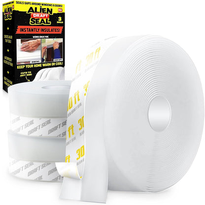 Alien Draft Insulation Tape Transparent Silicone Weather Stripping Door Seal Strip and Under Door Draft Stopper for Windows and Door Bottoms As Seen On TV (20 Feet - 2 Rolls)