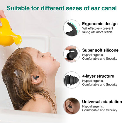 Swimming Ear Plugs for Adults,3 Pairs Waterproof Reusable Silicone Swim Earplugs for Swimming Surfing Snorkeling Showering and Water Pool,Beach,Ocean (Adults & Teens 14+)