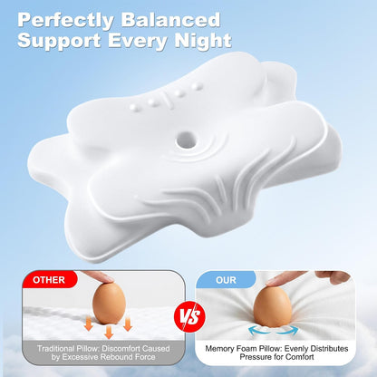 VYLEE Cervical Neck Pillow for Pain Relief, Ergonomic Memory Foam Pillow for Neck Support, Cooling Contour Orthopedic Pillow for Side, Back & Stomach Sleepers | Ergonomic contour pillow supports proper neck alignment for side, back & stomach sleepers