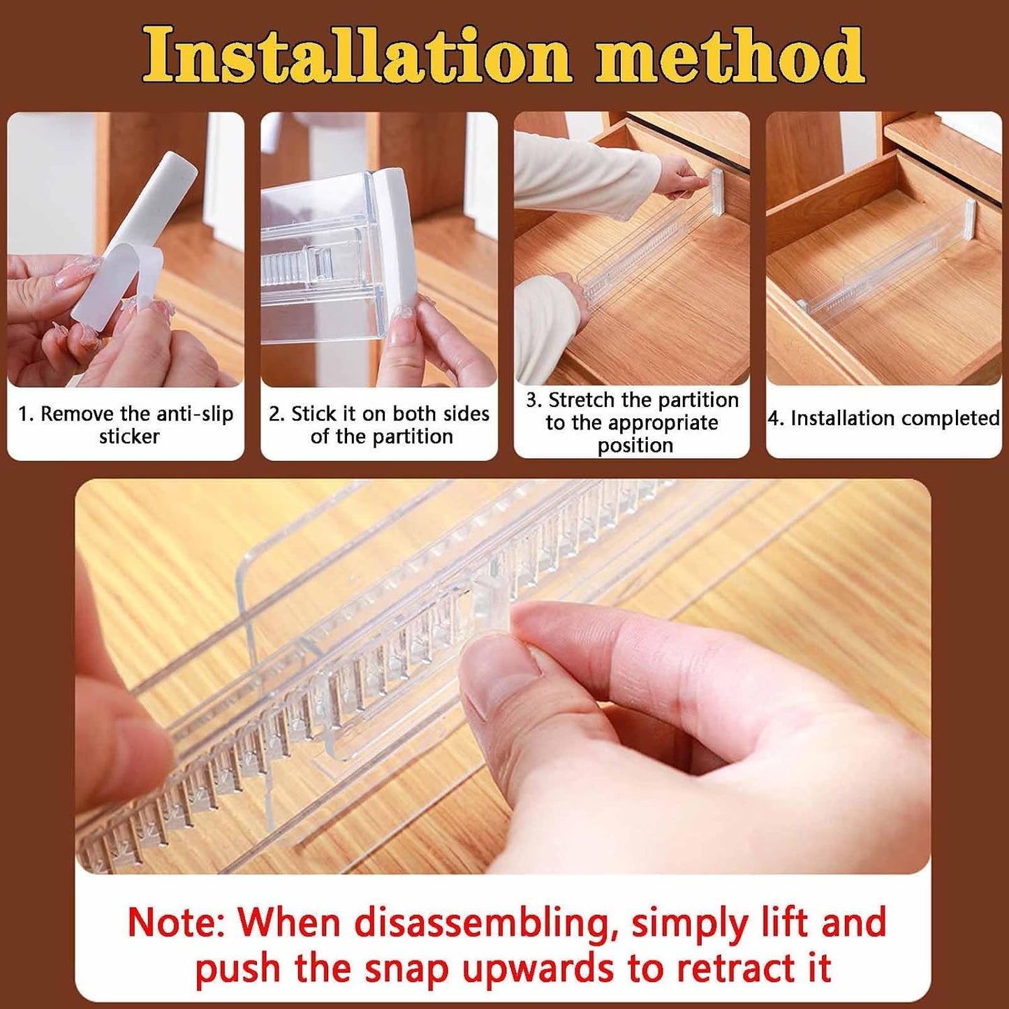 4 Pcs Drawer Dividers for Clothes,3.15" High 11.34"-19.69" clear | Adjustable Expandable Dresser Drawer Organizer, Clear Plastic Separators for Dresser, Baby Clothing