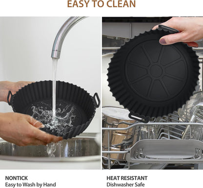 2 Pack Air Fryer Silicone Liners for Ninja, Reusable Silicone Bowl Basket Fit for 3 to 5QT Air Fryer, Replacement of Flammable Parchment Paper, Baking Tray Oven Accessories (Top 8in, Bottom 6.8in)