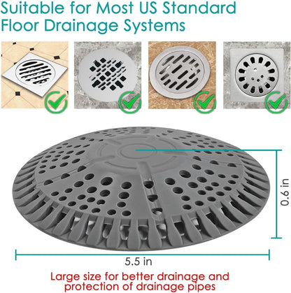 Shower Drain Hair Catcher, 5.5in Shower Hair Catcher Large Premium Silicone Drain Protector Strainer, Shower Drain Cover for Shower Room, Floor Drain, Bathroom Sink, Dark Grey