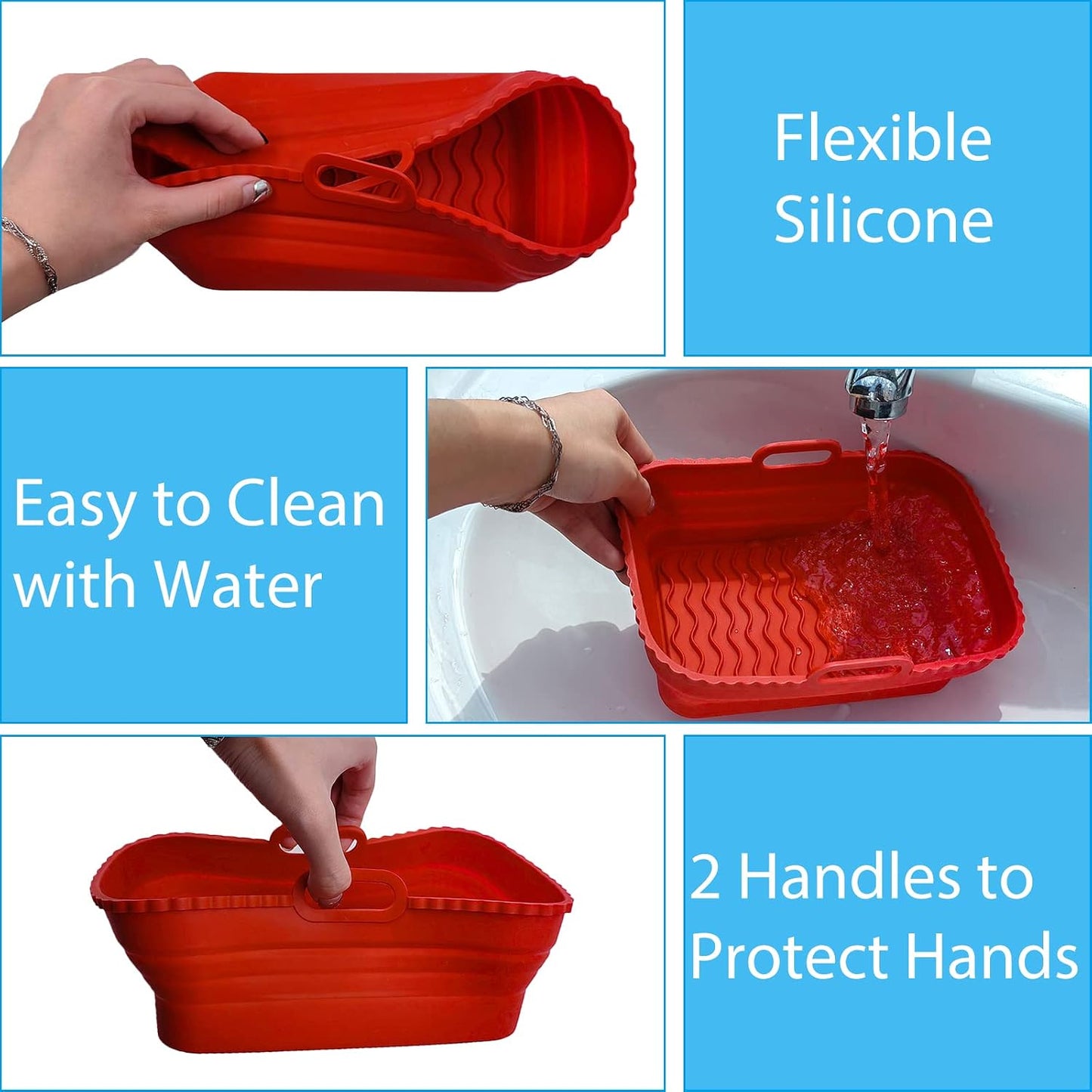 Daily Treasures 2-Pack Foldable Air Fryer Liners For Dual Air Fryer With 1-Pack Oil Sprayer Dispenser, Reusable Silicone Liner In Red