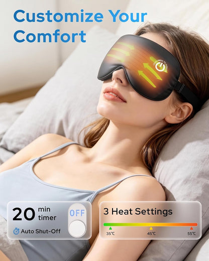 Heated Eye Mask for Dry Eyes, FSA-HSA Eligible, Cordless Rechargeable Warm Compress, 100% Mulberry Silk Removable Cover, 3 Heat Settings 95-131°F, 20-Min Auto-Off, USB-C, Stye & Sleep