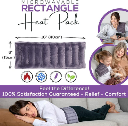 Purple Moon Collection - Microwavable Heating Pad for Neck & Shoulders - 6x16, Gray - Flaxseed Heat Pack - Weighted Hot & Cold Therapy Compress Wrap for Pain Relief, Menstrual Cramps, Sore Muscles