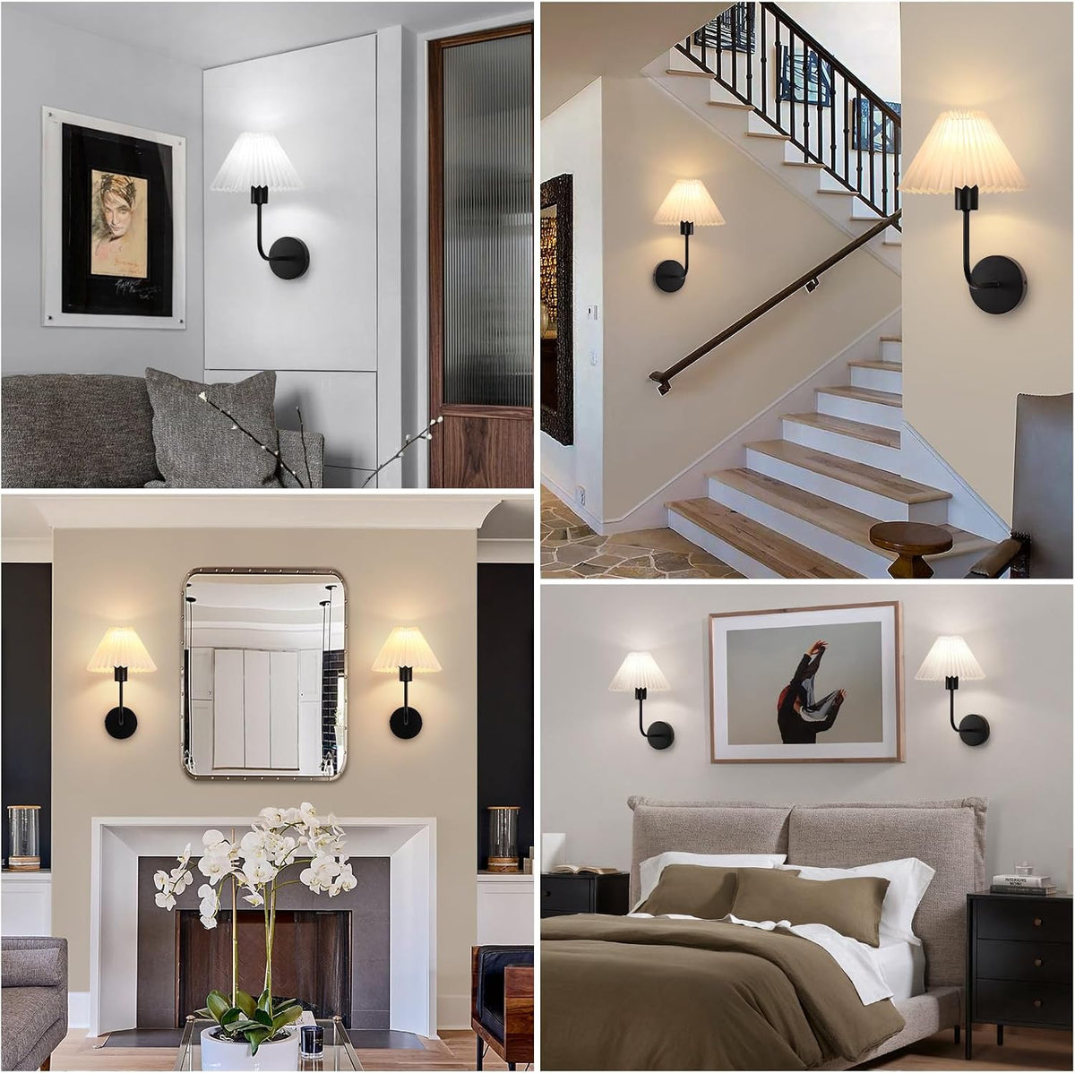 Rechargeable Battery Operated Wall Sconce Sets of 2, 15 Colors Wireless gooseneck Black Wall Lights Fixture with Dimmable Bulbs and Remote, Not Hardwired Wall Mounted Lamps for Bedroom Living Room