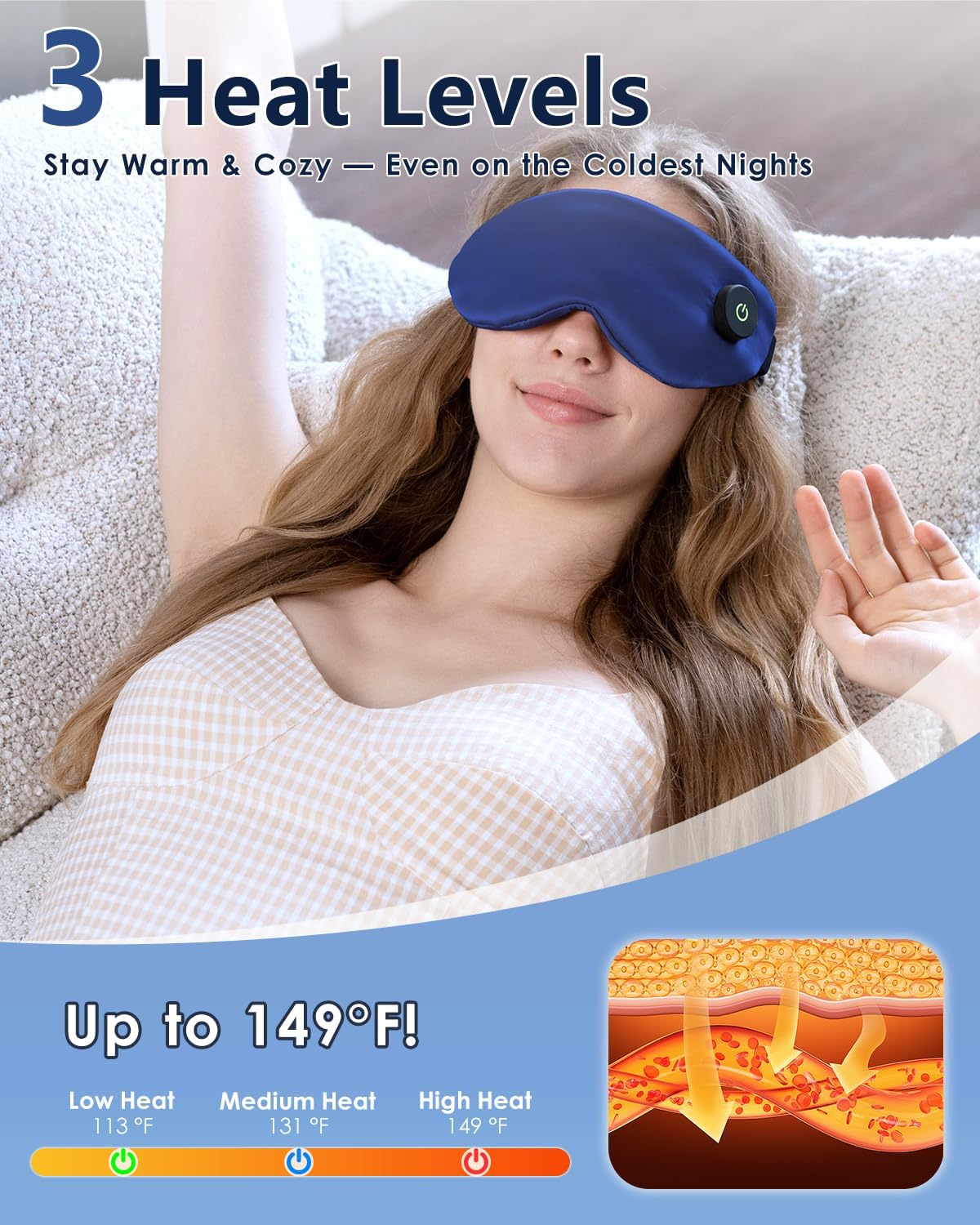 Heated Eye Mask for Dry Eyes – Upgraded Cordless Warm Eye Compress, 100% Mulberry Silk Sleep Mask with Graphene Heating, 3 Heat Levels and Auto Shut-Off, Rechargeable & Washable