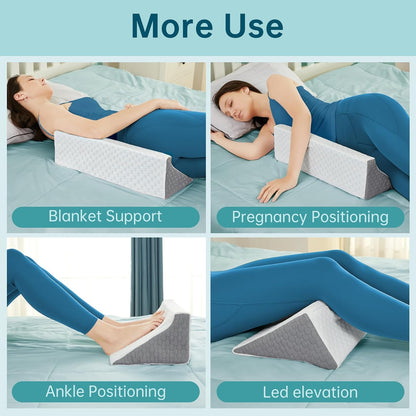 Body Positioner Wedge Pillow for Side Sleeping Support | Back and Leg Support, Body Positioning, Pregnancy Support, Ankle Elevation, Memory Foam, Machine Washable Cover