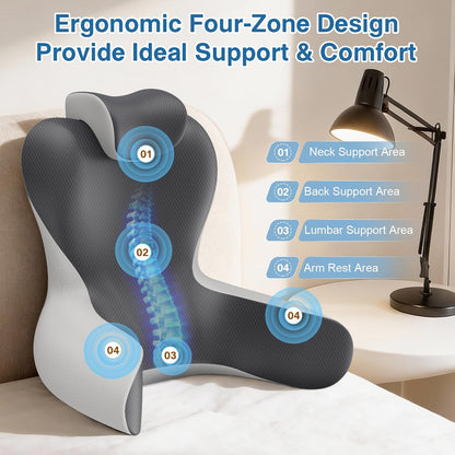 22" XL Reading Pillow Sitting in Bed,Back Support & Armrests(Grey & Blue)