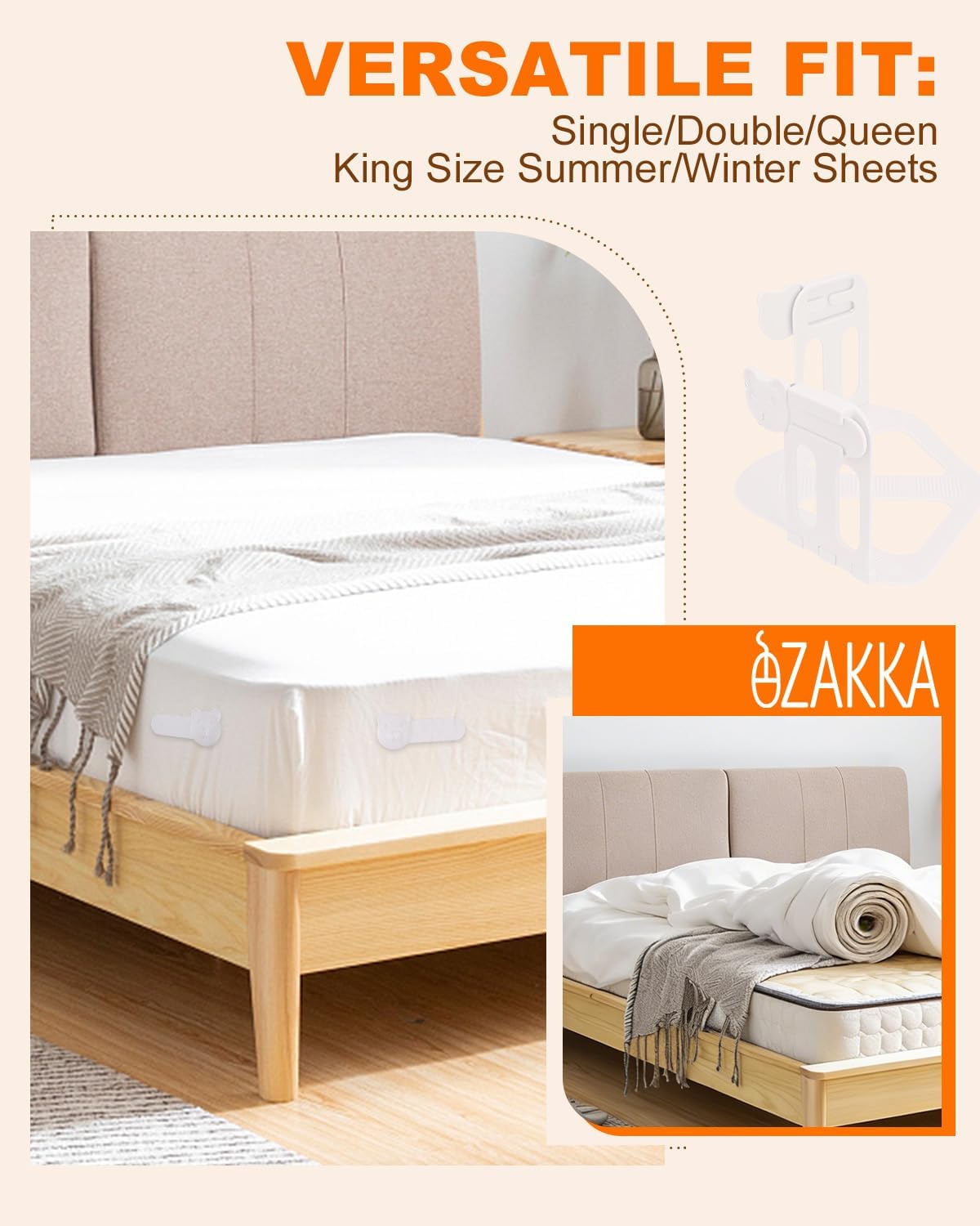 eZAKKA 8PCS Adjustable Replacement Strips for Bed Sheet Holder | Bed Sheet Straps Compatible with Most Bed Lock Sheet Holders，Cuttable sheet locks for fitted sheets