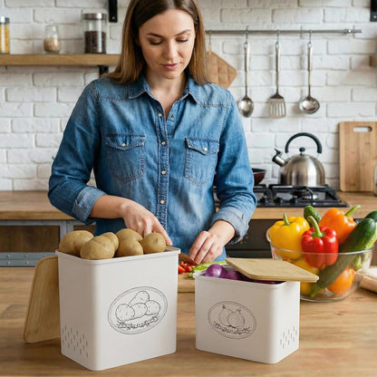 Lifewit Plastic Potato and Onion Storage Bin Box, Set of 3, White