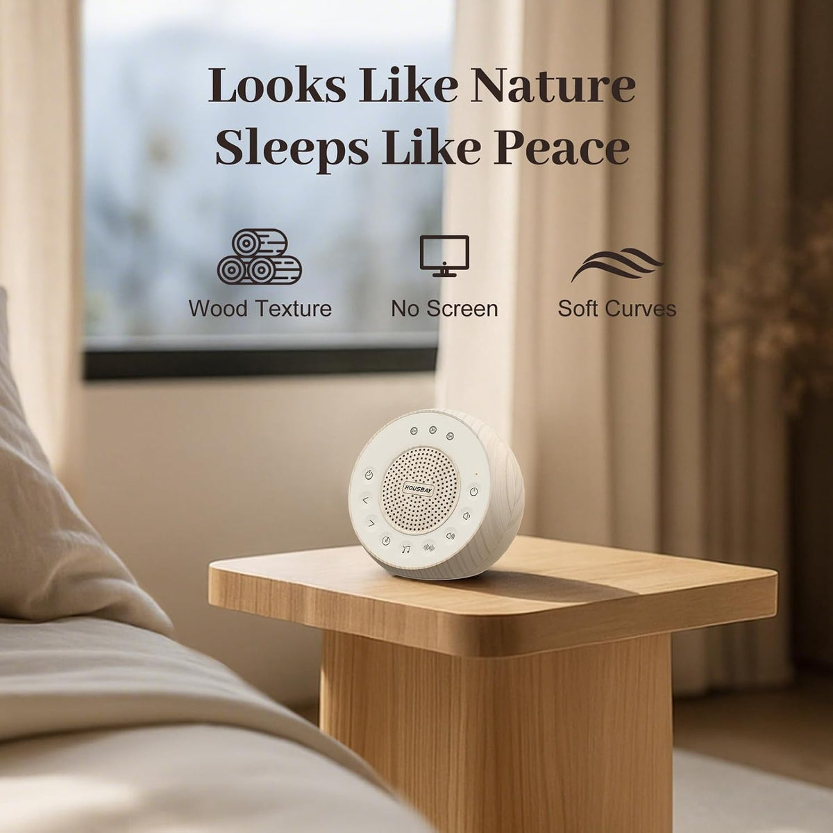 Housbay White Noise Machine with 31 Soothing Sounds, 5W Loud Stereo Sound, Auto-Off Timer, Adjustable Volume, Sleep Sound Machine for Baby, Kid, Adult -Wood Grain