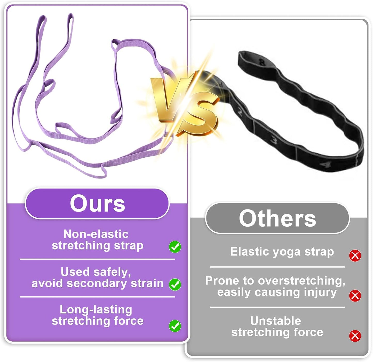 Guirnd 2 PCS Yoga Strap, Non-Elastic Stretching Strap for Women & Men, Stretch Bands for Exercise with 10 Loops for Pilates, Gymnastics, Dance, Exercise