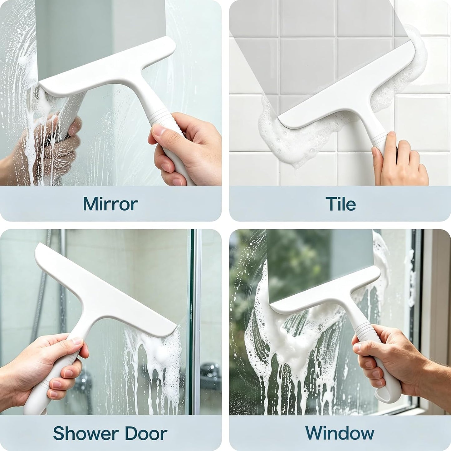SetSail Shower Squeegee for Glass Doors,One-piece All Silicone Squeegee | Streak-Free Bathroom Squeegee for Shower Glass Window Mirror Tile Wall, Built-in Hook, Ergonomic Grip, Black（9.5-inch）