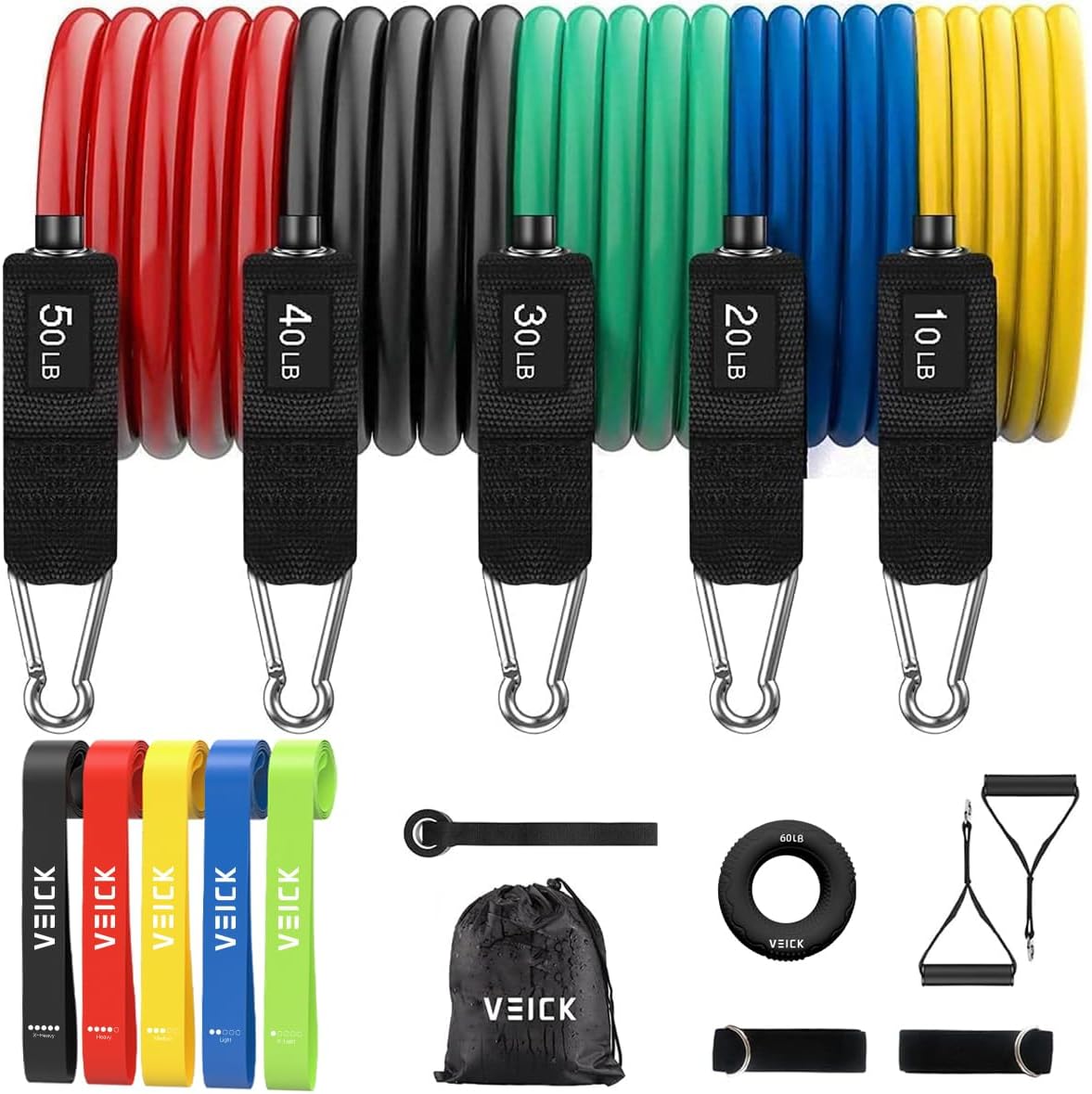 VElCK Resistance Bands Set with Handles for Exercise, Workout and Home Gym | 100% Natural Latex, 10-150LBS, Versatile for Yoga, Pilates, Strength, Home Gym