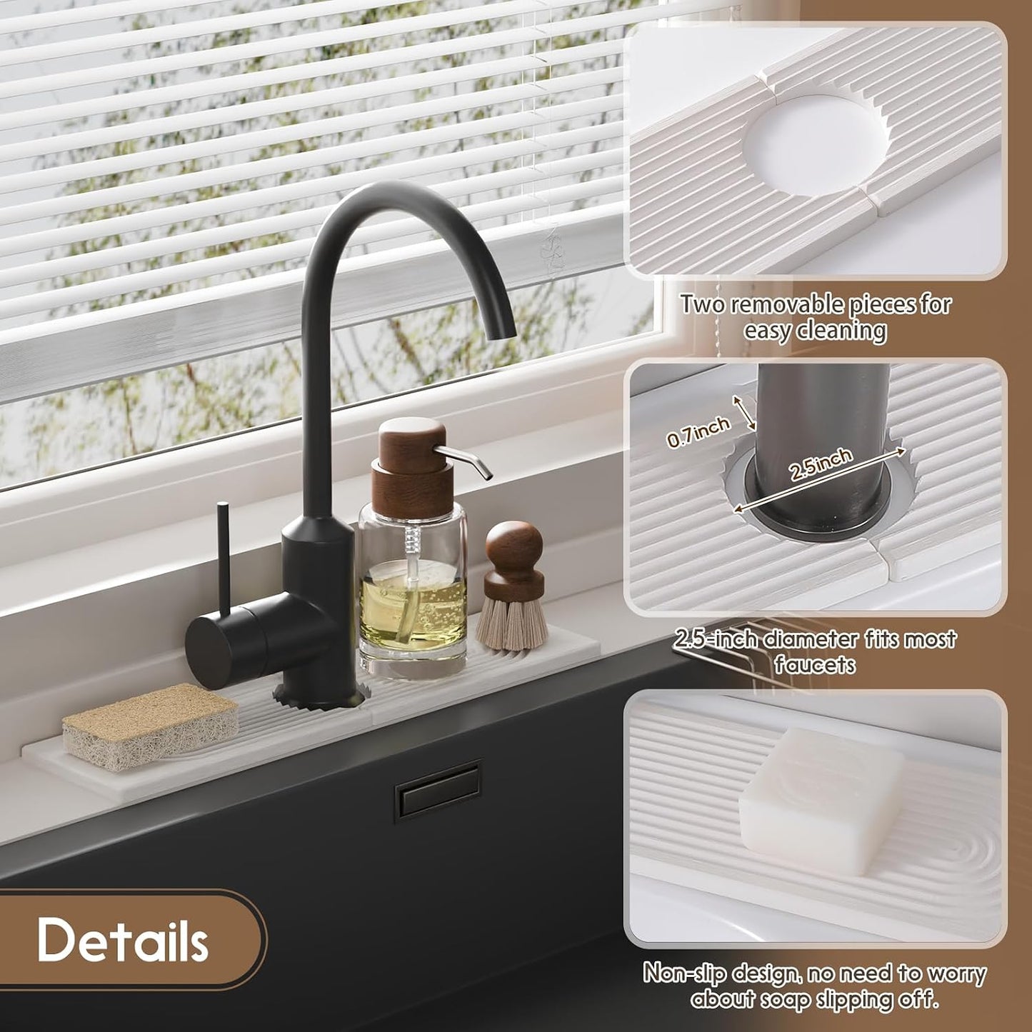 Faucet Mat for Kitchen Sink, Diatomite Quick Drying Tray , 15.8 Inch Kitchen Sink Splash Guard and Bathroom Stone Trays for Counter. Super Absorben.White.