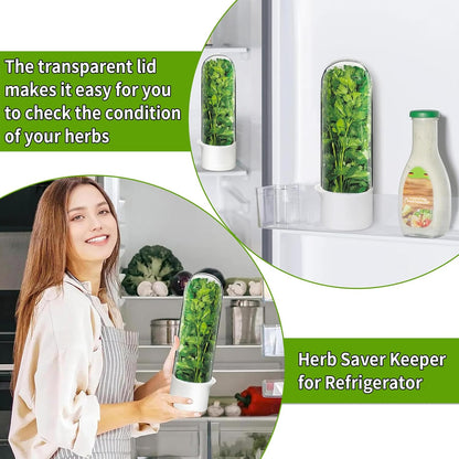 Herb Saver for Refrigerator - Herb Keeper & Cilantro Container for Fridge | Vegetable Preservation Storage Container for Cilantro, Basil, Asparagus | Extends Freshness Up to 2-3 Weeks
