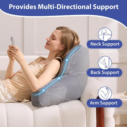 IASEAHK Reading Pillow, Back Pillow for Bed Sitting Up, Light Grey, 18 Inch