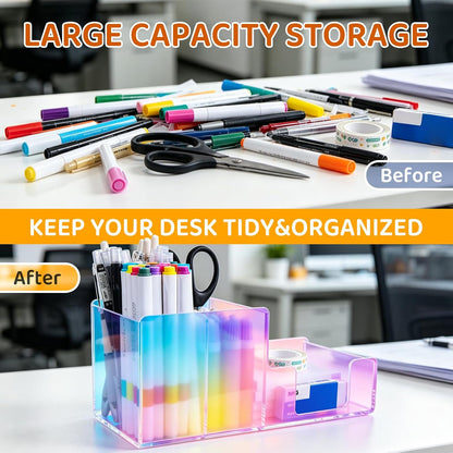 Magnetic Dry Erase Marker Holder - Non-Slip Acrylic Pen Organizer with Powerful Magnets for Whiteboard, Refrigerator, Office Desk, Classroom Supplies & Home Organization-Clear