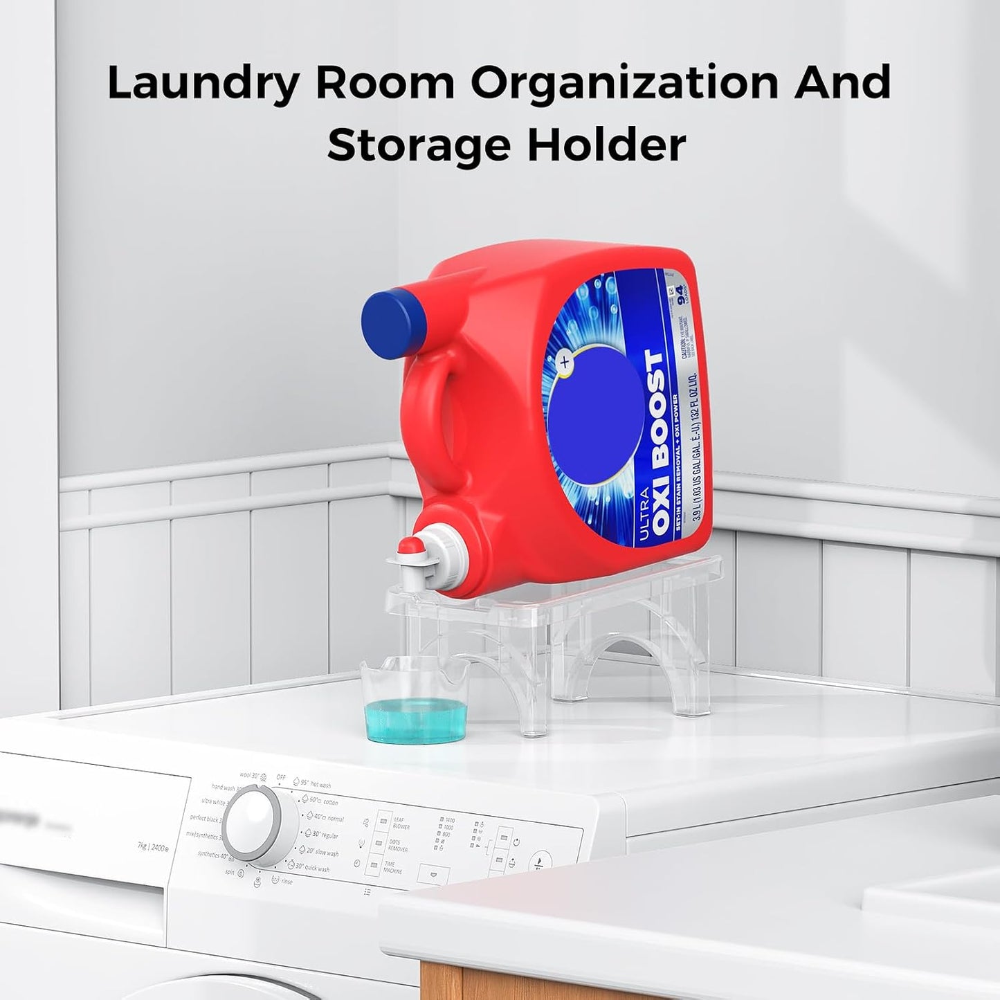 ZHANDEYUA Liquid Laundry Holder, Stand for Laundry Room Organization and Storage, laundry detergent dispenser (Clear) (1Pack)