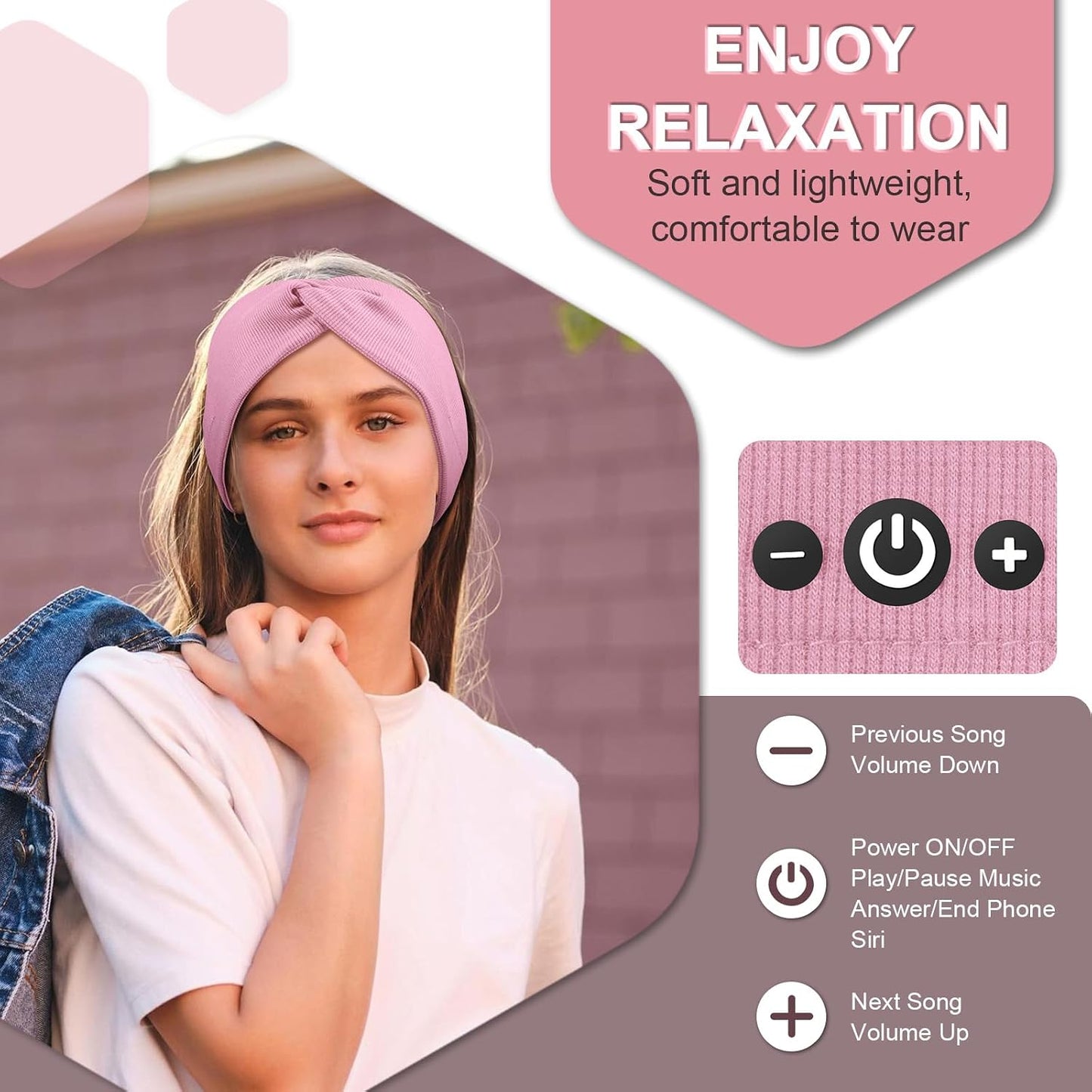 2-Pack Bluetooth Headband for Women, Wirless Headband with HD Stereo Speakers, Fashion Headband Headphones for Workout, Running, Yoga, Travel, Casual Wear, Meditation