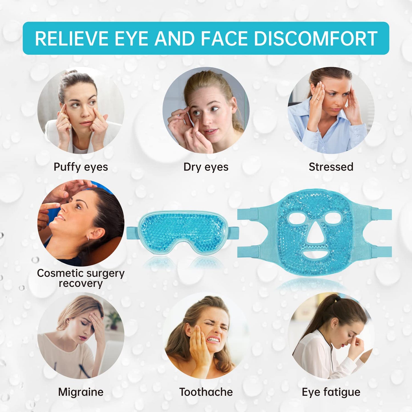 ZNÖCUETÖD Cold Face Eye Mask Ice Pack Reduce Facial Puff, Dark Circles, Hot Cold Compress Pack, Face SPA Gift for Woman Sleeping, Pressure, Headaches, Skin Care, Post Laser Cosmetic Care, Reversible