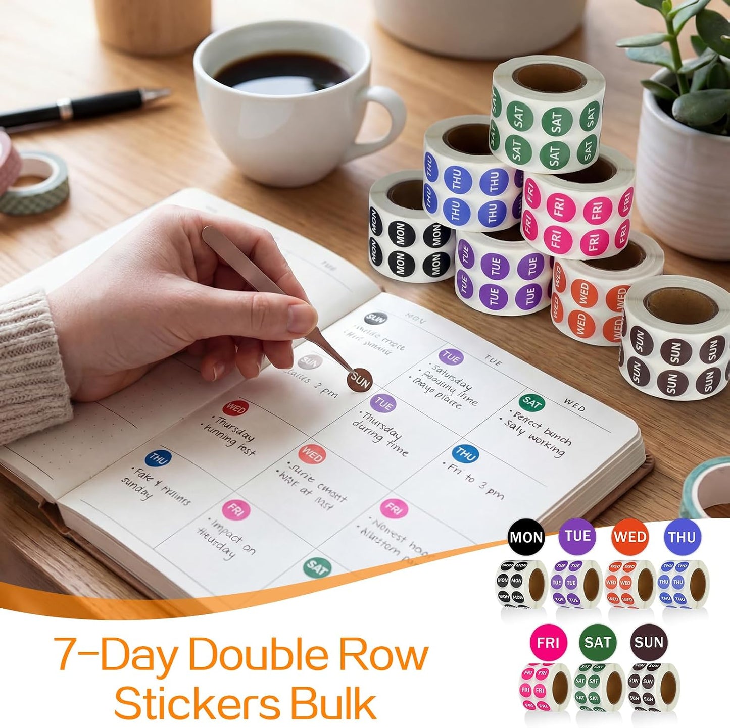 Watersay 7000 PCS Small 7-Day of The Week Double Row Adhesive Stickers Bulk - 0.5 Inch Color Coded Dots Round Food Rotation Labels for Food Containers, Pill Organizer, Planner, 1000 Labels/Roll