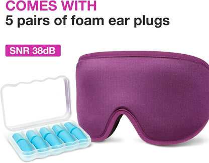 LYSIAN 3D Blackout Sleep Mask for Side Sleepers, 5 Pairs Ear Plugs, Black