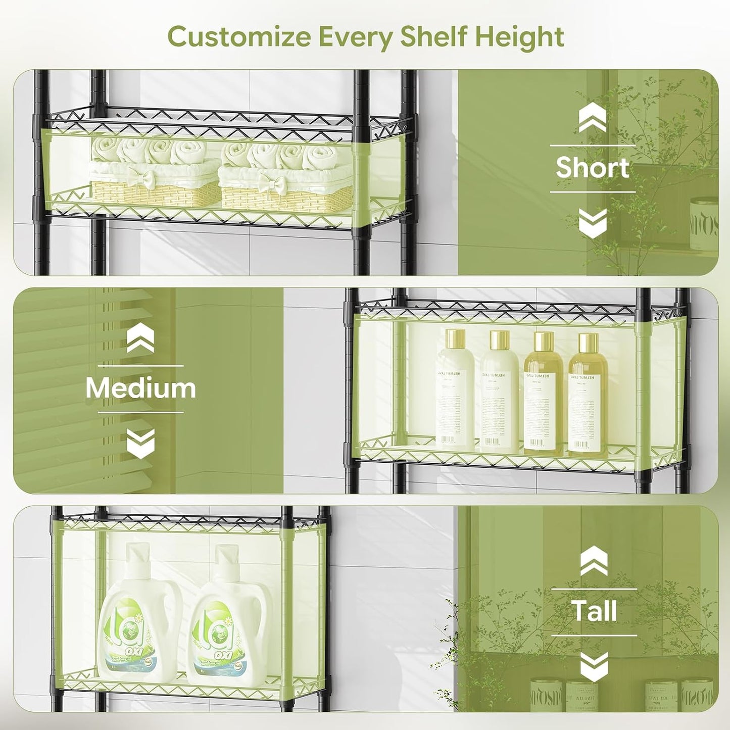 Simple Trending Over The Toilet Storage Cabinet, Metal Bathroom Shelf Organizer with Paper Holder and Hooks, 3 Tier, Black