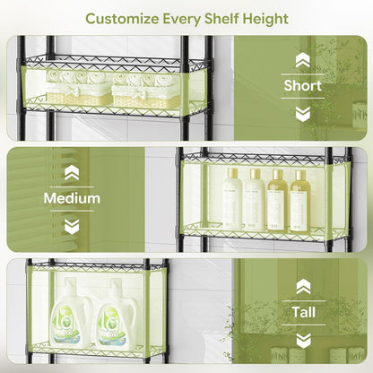 Simple Trending Over The Toilet Storage Cabinet, Metal Bathroom Shelf Organizer with Paper Holder and Hooks, 3 Tier, Black