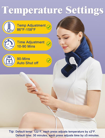 Wired Electric Neck Heating Pad for Neck Pain | Plug-in Heated Neck Wrap, 30s Heat Up, 86℉-158℉ Temp, Auto Shut Off, Soft Plush, Fit All Women Men, 8.53 ft Power Cord