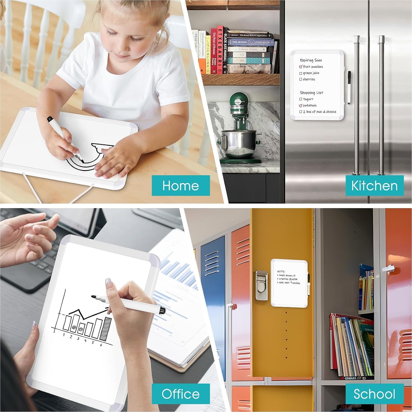 Magnetic Dry Erase Whiteboard for Fridge, 12"x8" Small White Board for Refrigerator, Grocery List & Meal Planner Kitchen Organizer with Stain Resistant Technology, Includes 3 Markers & Eraser