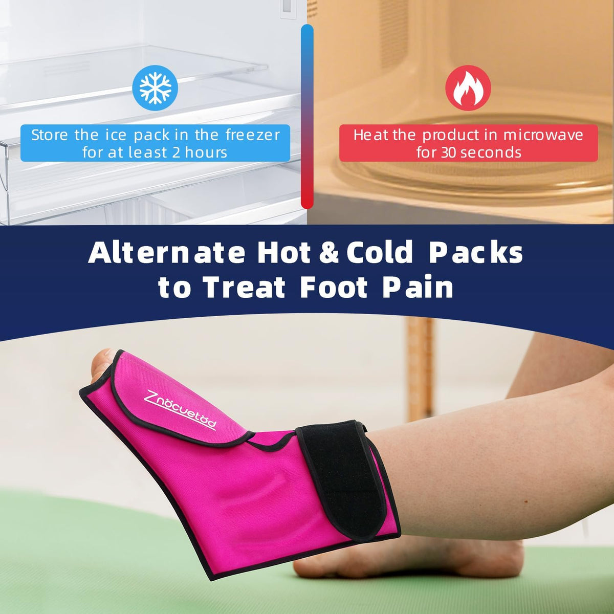 Ankle Ice Pack Wrap for Foot Heel Pain Relief and Swelling Large Reusable Gel Ice Cold Packs for Achilles Tendonitis Plantar Fasciitis Sprained Ankles Swollen Feet Surgery Recovery(Hot Pink)
