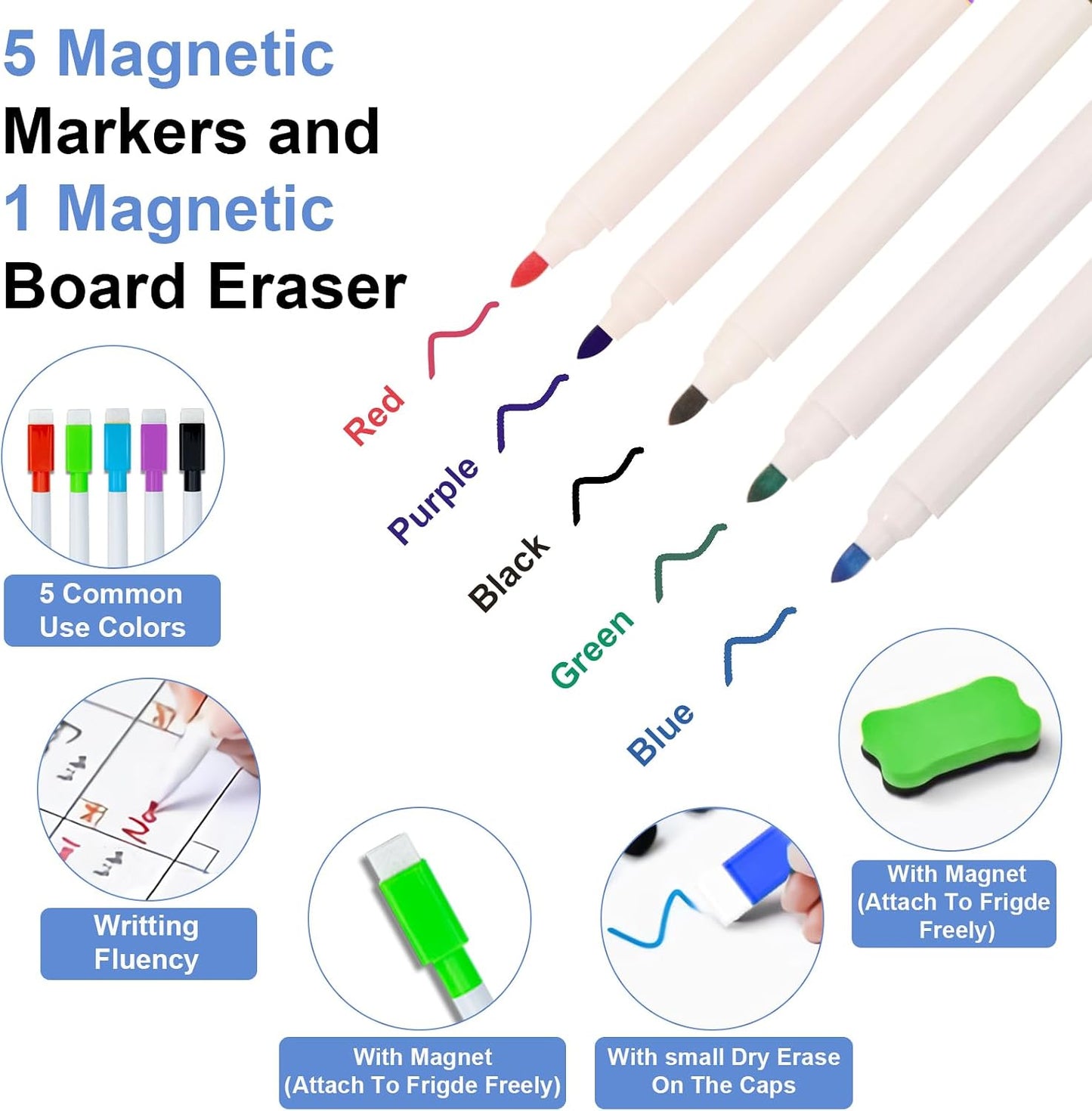 Magnetic White Board Calendar Dry Erase for Fridge | 14.6" x 11" Reusable Refrigerator Calendar for Fridge & Wall, Easy to Clean, Schedule Organizer, with 5 Markers and Eraser