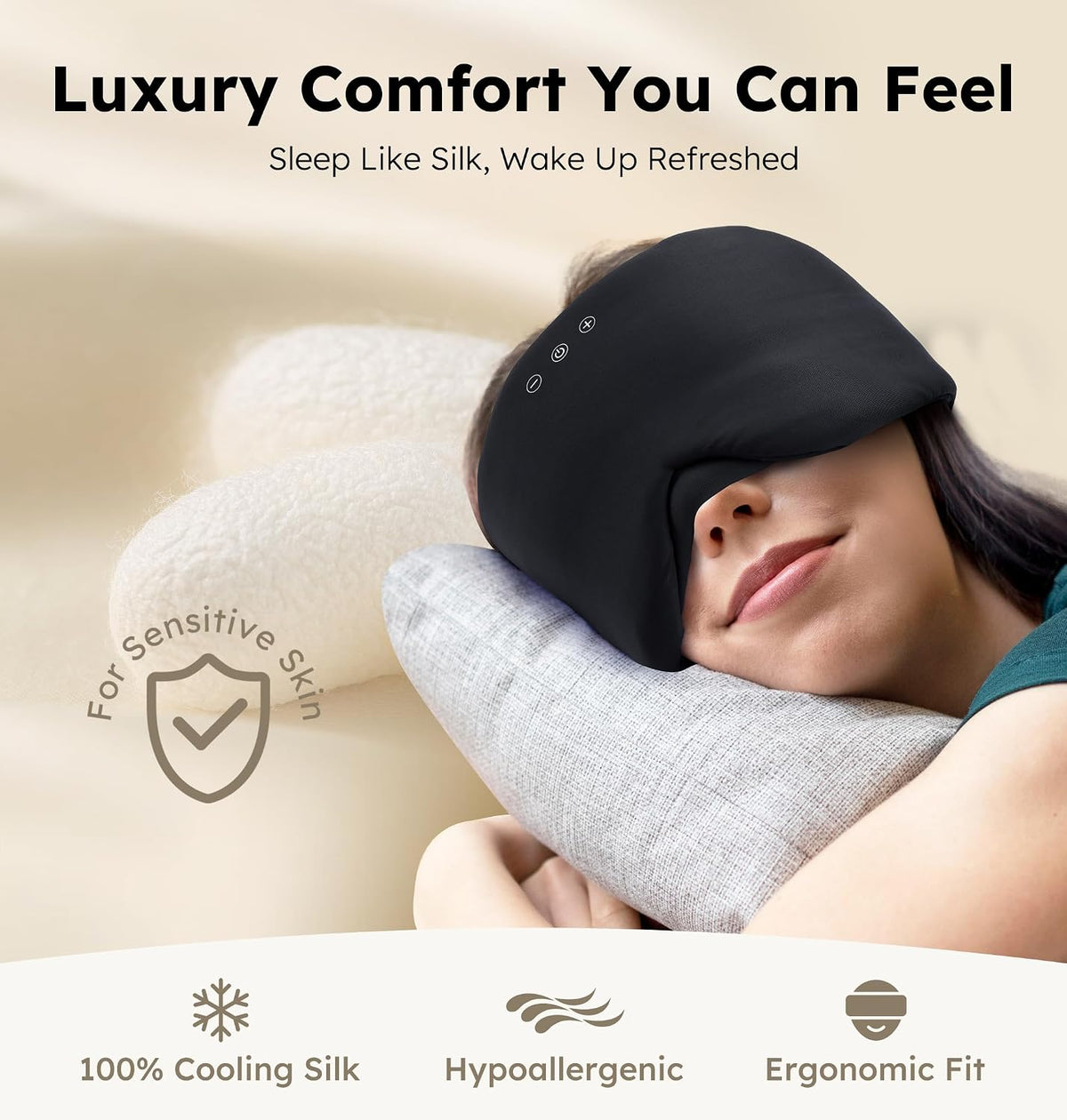 Luxury Bluetooth 5.4 Sleep Mask for Adults - Ice Fiber Cooling & HD Sound, 100% Light Blocking Adjustable Eye Cover for Travel & Side Sleepers - Soft Sleep Headphones with 10H Playtime