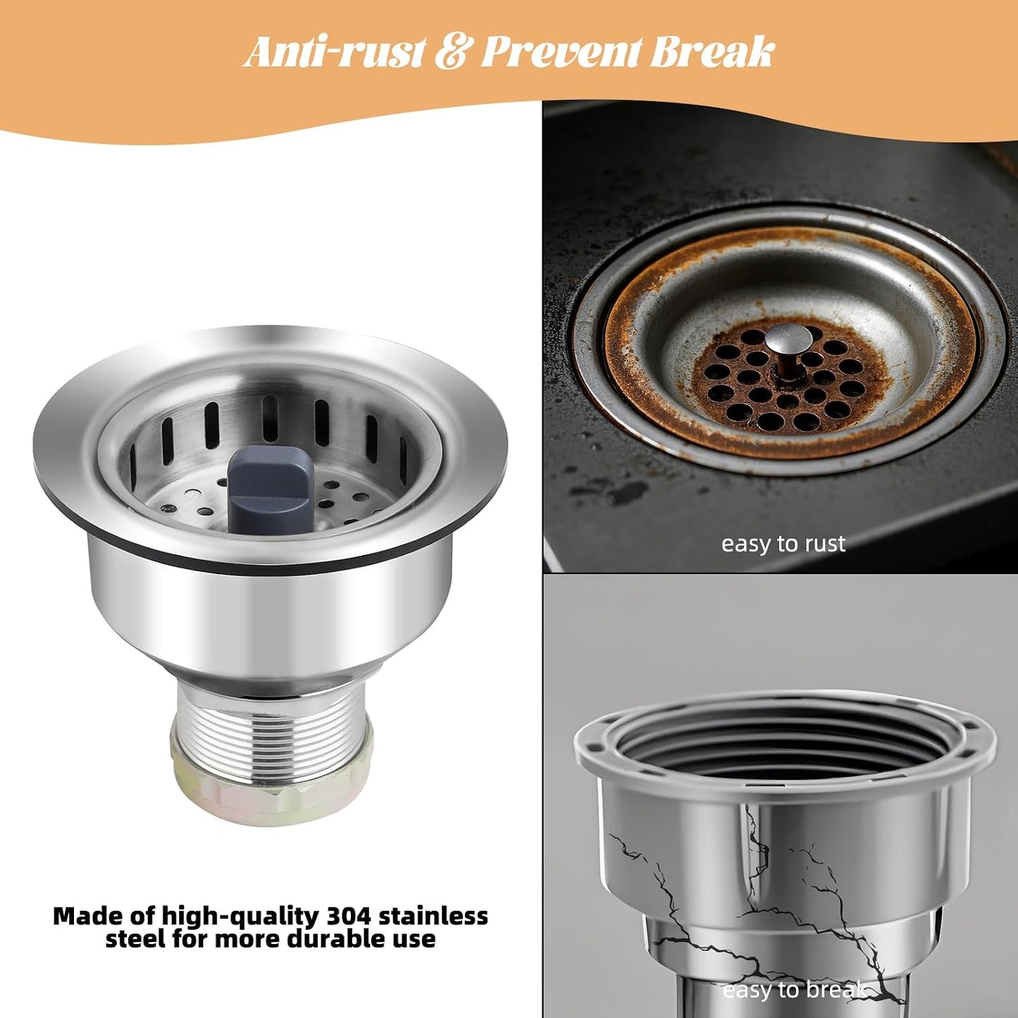 Universal 3 in 1 Kitchen Sink Drain Strainer Stopper Combo, Matte Black | Stainless Steel Shell Pop Up Sink Stopper for US Standard 3-1/2 inch Drain Filter, Anti-Clog and Easy Clean