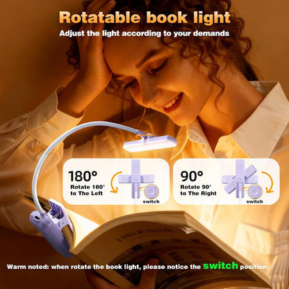 VAVOFO Rechargeable Book Light Rotatable：24 LEDs Reading Light, 3-Color & 9-Brightness Book Lamp, Eye Cared 120Hrs Runtime Lightweight Clip on Led Light for Book Lovers (Black)