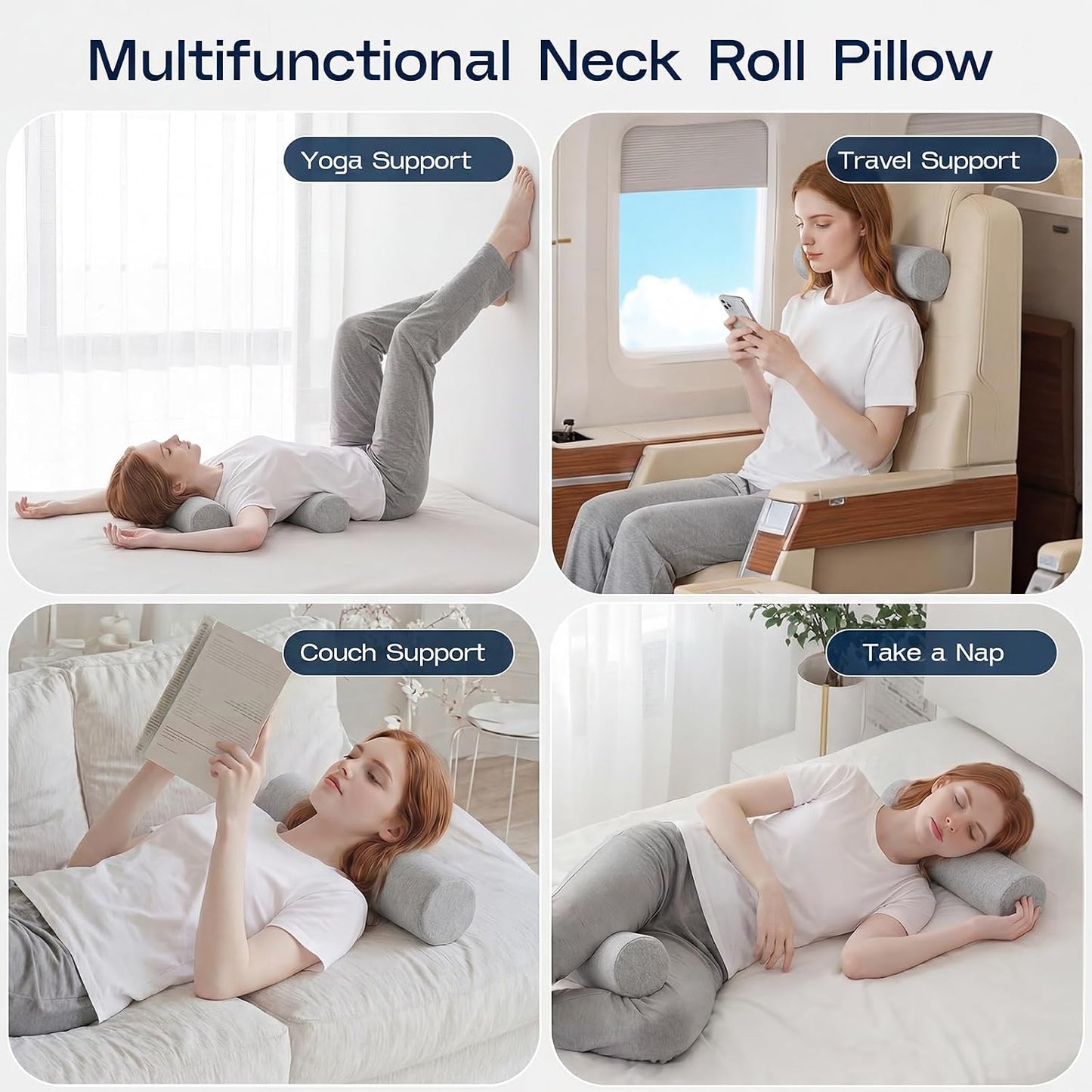 Neck Roll Pillow for Neck Pain Relief - Memory Foam Neck Support Pillow for Bed | Round Neck Pillow for Sleeping, 15.7 * 6 * 6 inch (Cool-Blue)