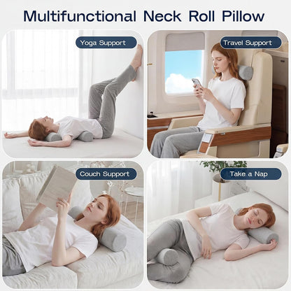 Neck Roll Pillow for Neck Pain Relief - Memory Foam Neck Support Pillow for Bed | Round Neck Pillow for Sleeping, 15.7 * 6 * 6 inch (Cool-Blue)