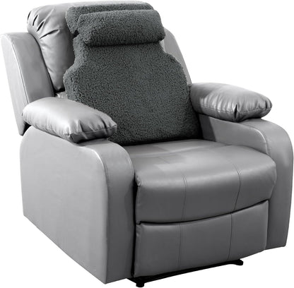 HOMBYS Sherpa Fleece Lumbar Support Pillow with Headrest for Recliner,Memory Foam Recliner Chair Cushion for Back Pain,Big High Back Support for Recliner with Chair Headrest for Elderly (Khaki)