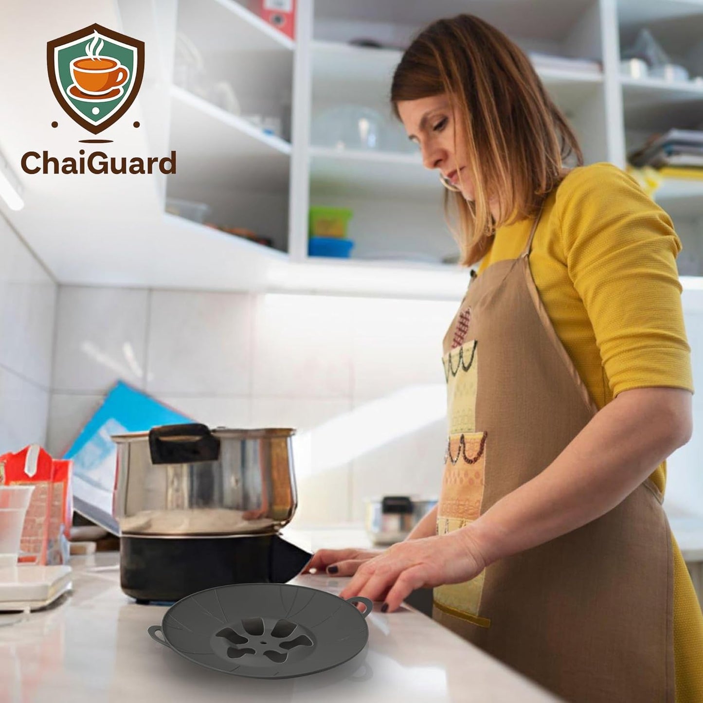 Chai, Tea & Milk Boil-Over Spill Stopper Silicone Lid – Universal Fit for Pots & Saucepans | Food-Safe, BPA-Free, Dishwasher Safe | Heat Resistant up to 520°F