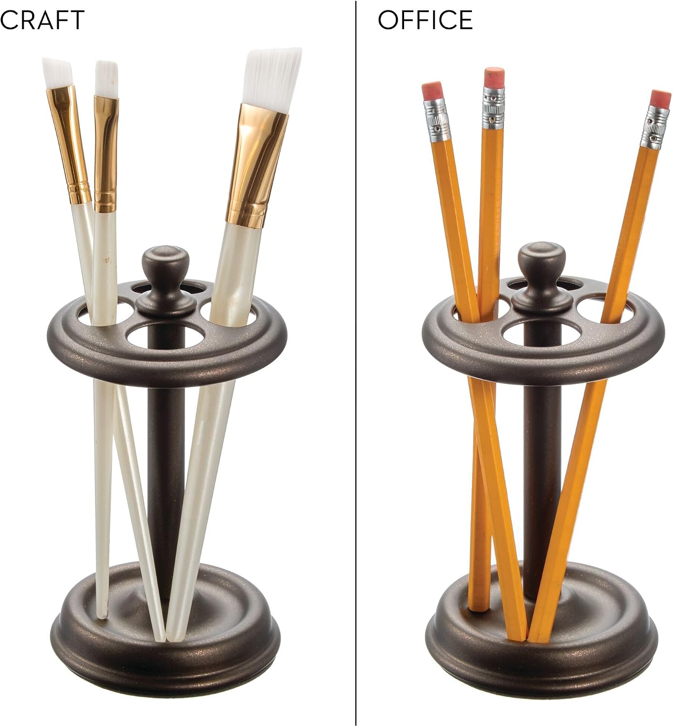 iDesign Steel Divided Toothbrush Holder Stand, 3.25" x 3.25" x 5.75" | Four Divided Compartments, Brushed Nickel & Polished Chrome